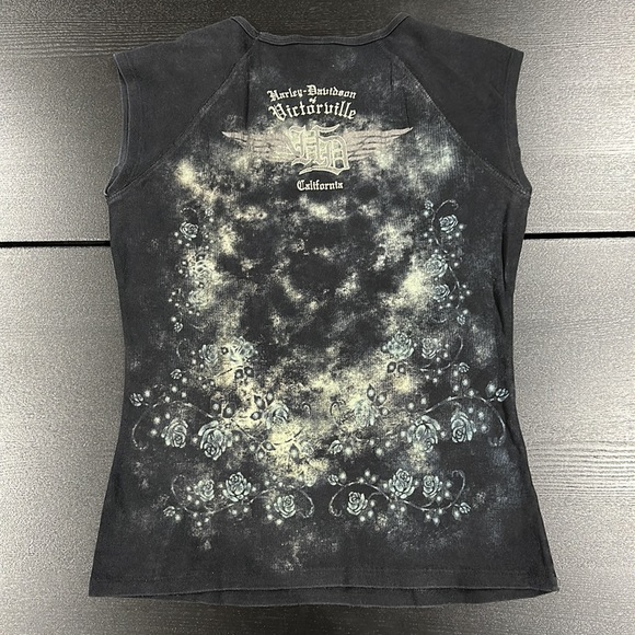 Harley-Davidson Vintage Cap Sleeve Black Top with Rhinestone Accent - XL - Picture 2 of 8